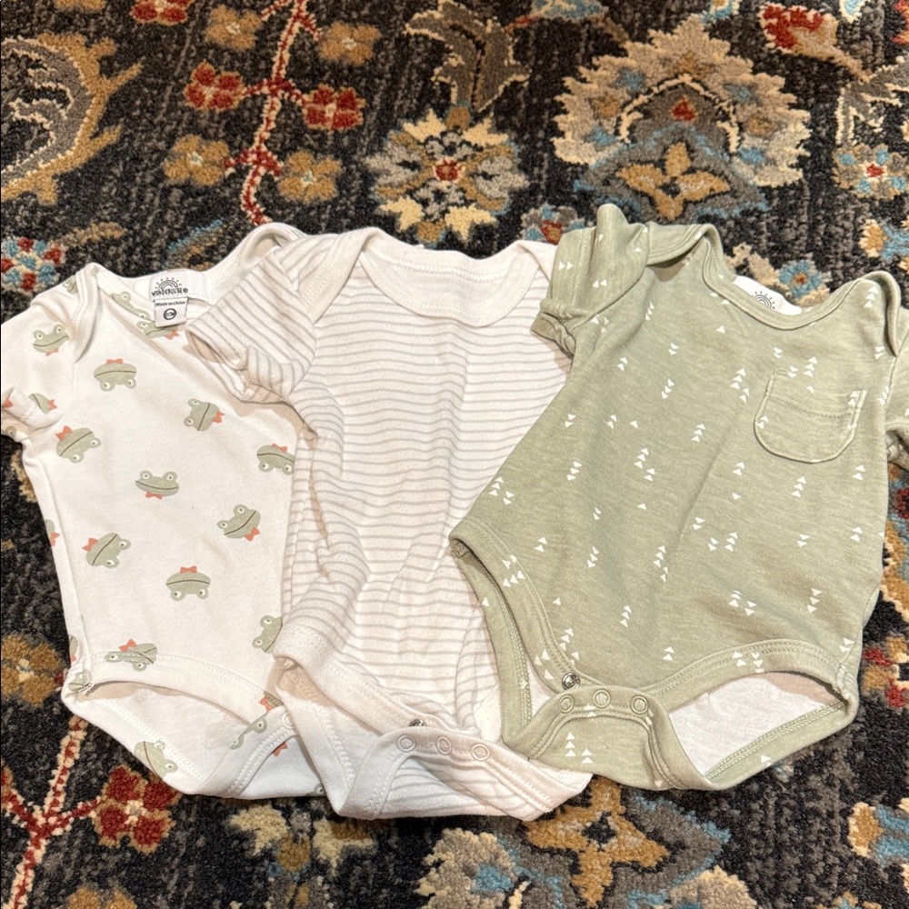 Set of Three Baby Onesies in Cream and Green SOLD